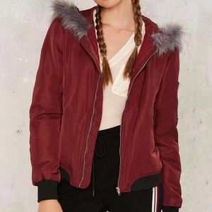 NastyGal Views From the Faux Bomber Maroon Jacket